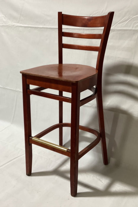 Used Bar Stool - Brown Wood, Ladder Back-cityfoodequipment.com