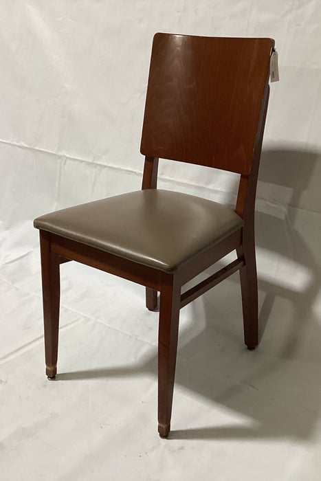 Used Chair - Cherry Wood, Tan Cushion, Solid Back-cityfoodequipment.com