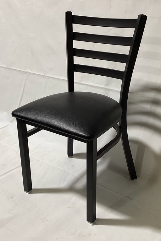 Ladder Back Metal Chair, Black Upholstered Seat-cityfoodequipment.com