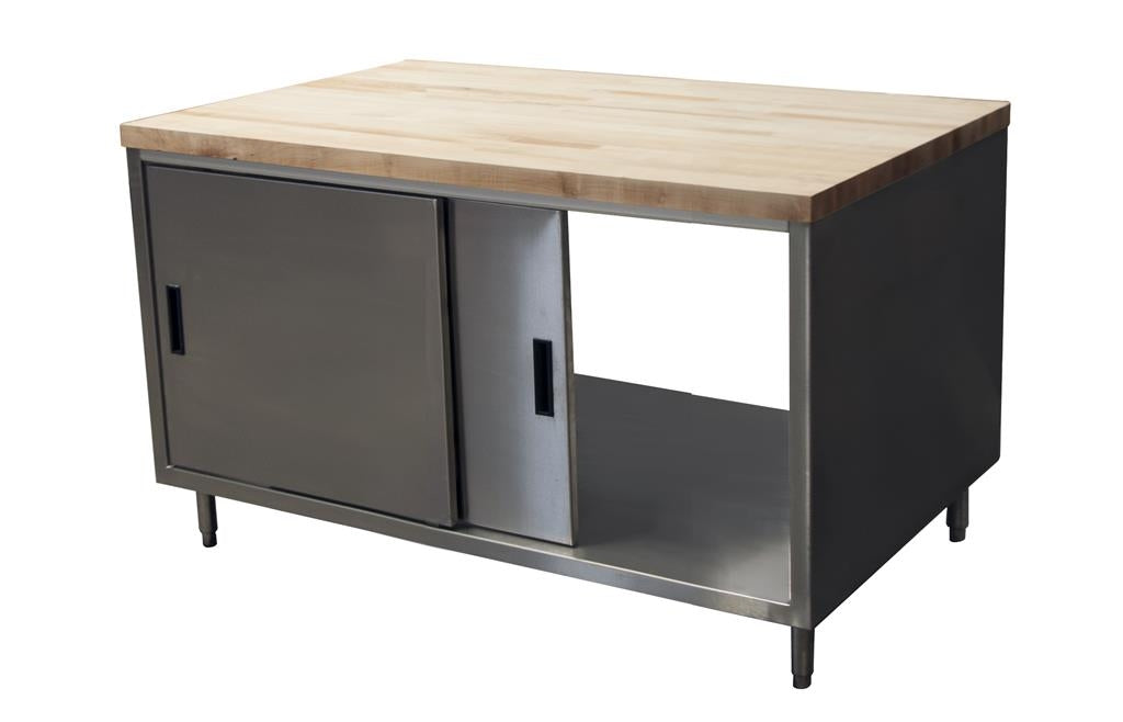 30" X 60" Dual SidedMaple Top Cabinet Base Chef Table Sliding Door-cityfoodequipment.com