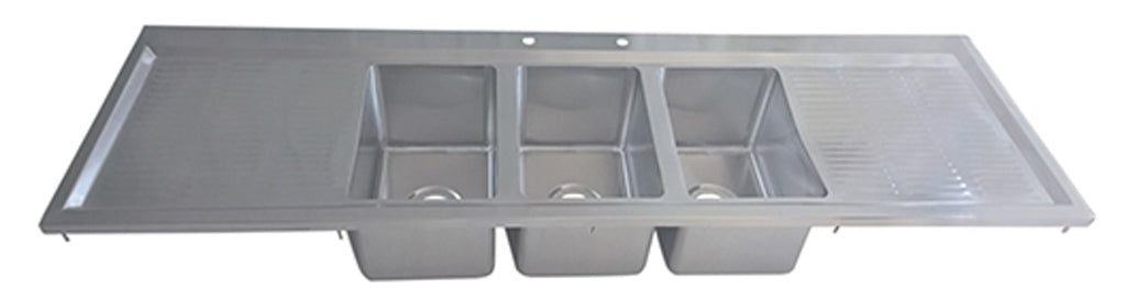 3 Compartments Drop-In Sink 10" x 14" x 10" w/ Dual 18" Drainboards-cityfoodequipment.com
