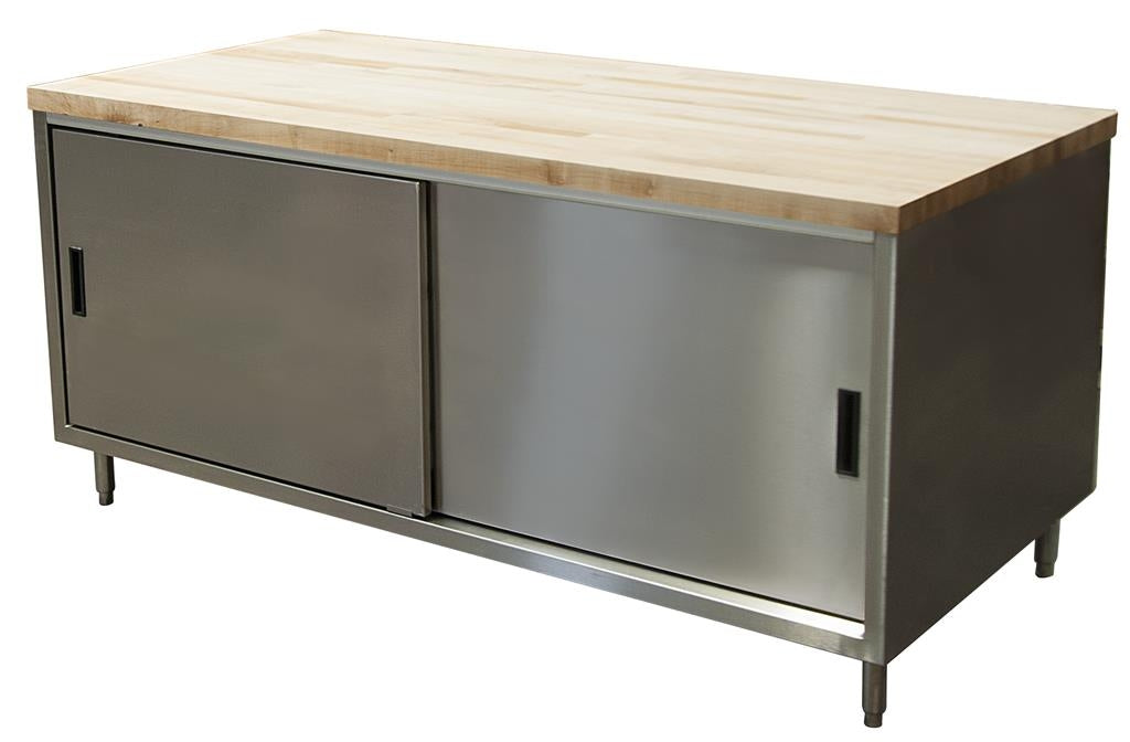 30" X 72" Maple Top Cabinet Base Chef Table Sliding Door-cityfoodequipment.com