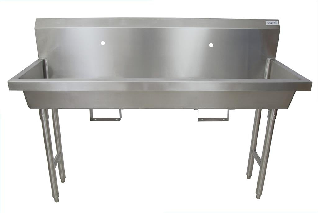 60"Freestanding 2 Station Handwash Sink,1 Hole Splash Mount,Bracket-cityfoodequipment.com