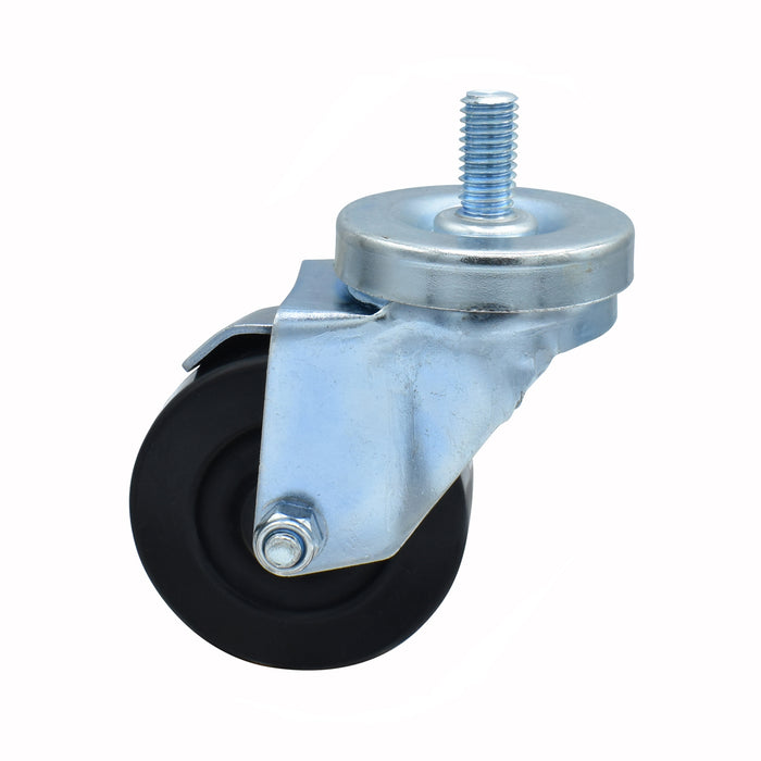 3" Hard Rubber Wheel 1/2"-13x1" Threaded Stem Swivel Caster With Top Lock Brake-cityfoodequipment.com