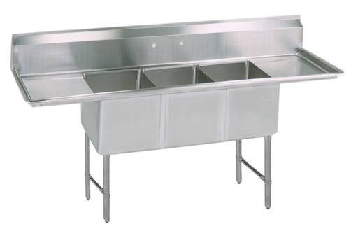 S/S 3 Compartments Sink w/ Dual 18" Drainboards 18" x 18" x 12" D Bowls-cityfoodequipment.com