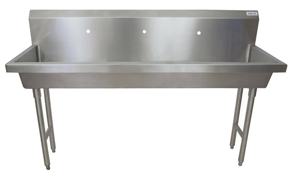 72" Freestanding 3 Station Handwash Sink, Single Hole Splash Mount-cityfoodequipment.com