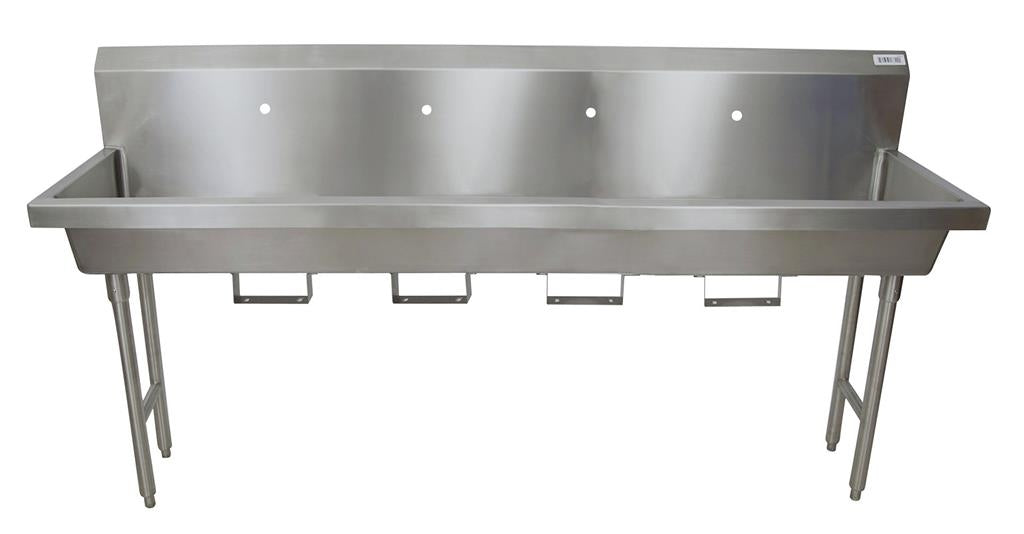 96"Freestanding 4 Station Handwash Sink,1 Hole Splash Mount,Bracket-cityfoodequipment.com