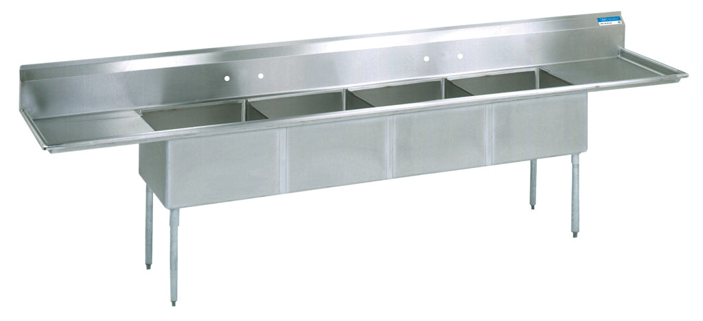 S/S 4 Compartment Sink Dual 18" Drainboards 16" x 20" x 14" D Bowls-cityfoodequipment.com