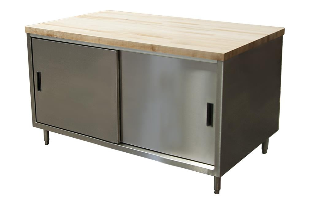 30" X 60" Maple Top Cabinet Base Chef Table Sliding Door-cityfoodequipment.com