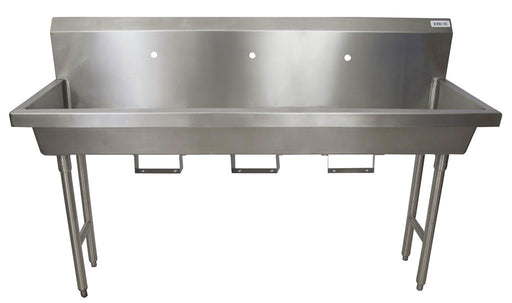 72" Freestanding 3 Station Handwash Sink,1 Hole Splash Mount,Bracket-cityfoodequipment.com