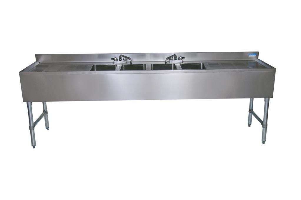 21"X96" S/SUnderbar Sink w/ Legs 4 Compartment Two Drainboards and Faucet-cityfoodequipment.com