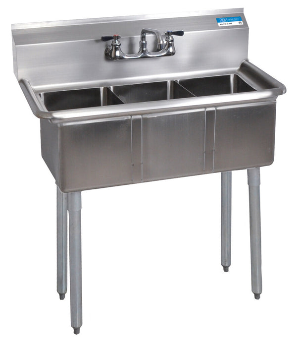 Compass 3 Compartments Convenience Store Sink w/ 10" x 14" x 10" D Bowls-cityfoodequipment.com