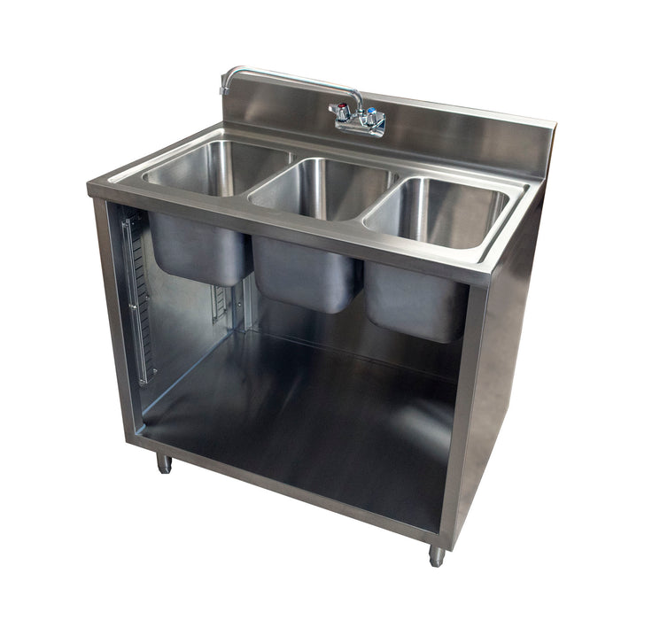 S/S 3 Compartments Sink Cabinet with Hinged Doors and Faucet-cityfoodequipment.com