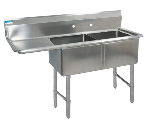 S/S 2 Compartments Sink 10" Riser Left Drainboard 16" x 20" x 14" D Bowls-cityfoodequipment.com