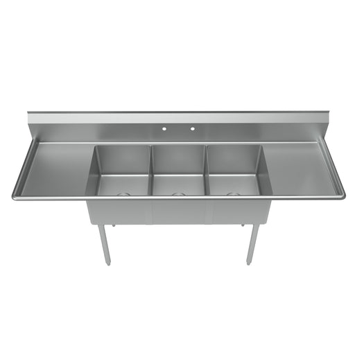 S/S 3 Compartments Sink w/ Dual 18" Drainboards 16" x 20" x 12" D Bowls-cityfoodequipment.com