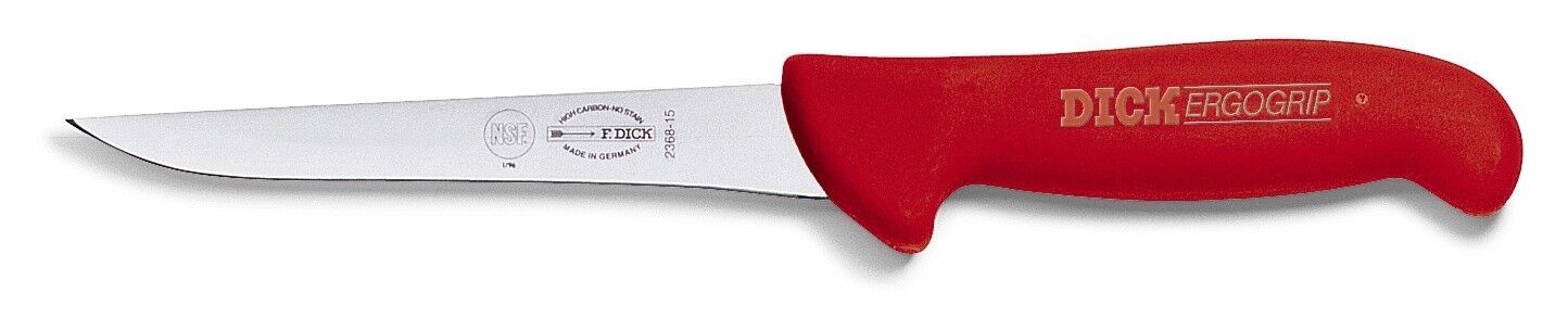 F. Dick (8236815-03) 6" Boning Knife, Narrow, Stiff, Red Handle-cityfoodequipment.com