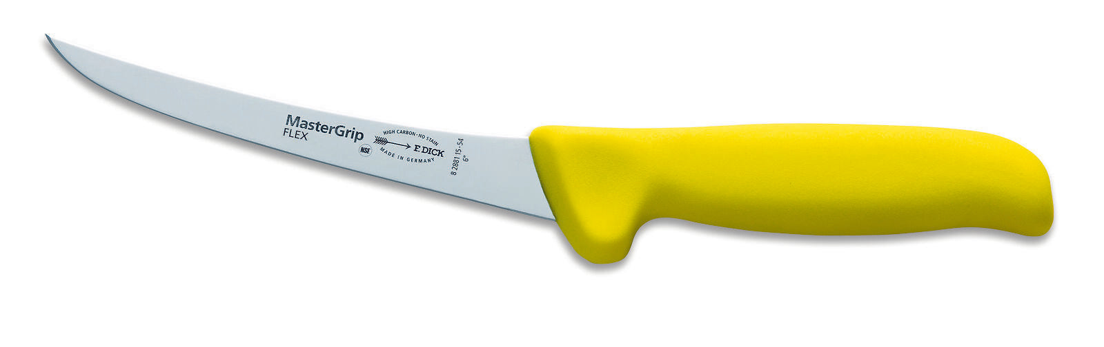 F. Dick (8288115-54) 6" Mastergrip Boning Knife, Curved, Flex, Yellow Handle-cityfoodequipment.com