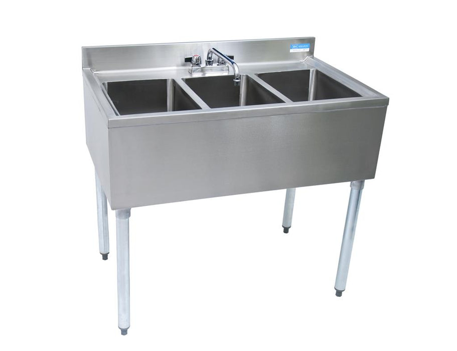 21"X36" S/S Underbar Sink w/ Legs 3 Compartment and Faucet-cityfoodequipment.com