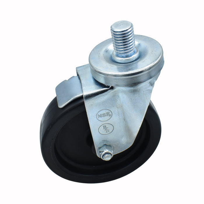 5" Polyolefin Wheel 3/4"-10x1" Threaded Stem Swivel Caster With Top Lock Brake-cityfoodequipment.com