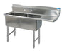 S/S 2 Compartments Sink w/ 24" Right Drainboard 24" x 24" x 14" D Bowls-cityfoodequipment.com