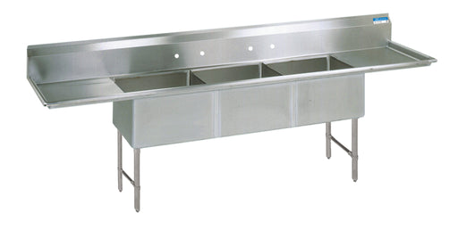 S/S 3 Compartments Sink 10" Riser & Drainboards 24" x 24" x 14" D Bowls-cityfoodequipment.com