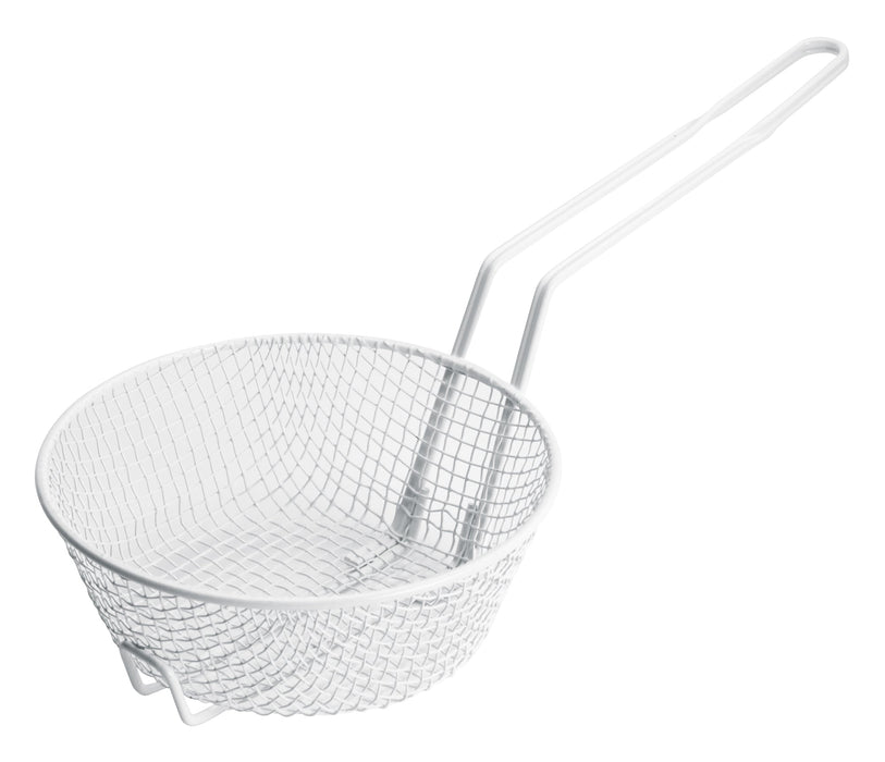 8" Breading Basket, Medium Mesh, White Plastic Coating (12 Each)-cityfoodequipment.com