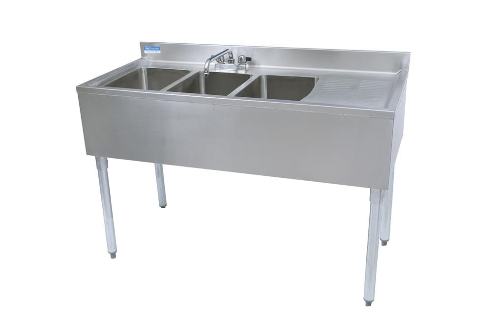 21"X48" S/SUnderbar Sink w/ Legs 3 Compartment Right Drainboard and Faucet-cityfoodequipment.com