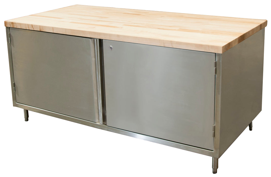 36" X 96" Maple Top Cabinet Base Chef Table Hinged Door w/Locks-cityfoodequipment.com