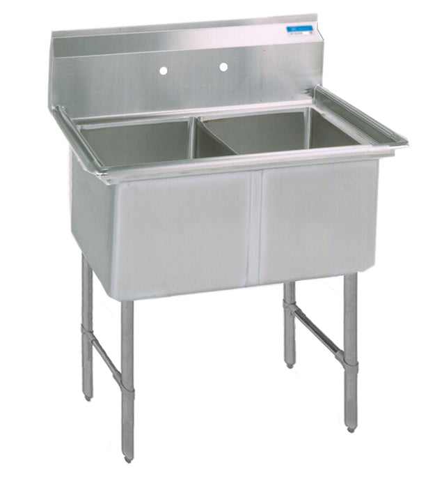 S/S 2 Compartments Sink Stainless Legs & Bracing w/ 24" x 24" x 14" D Bowls-cityfoodequipment.com