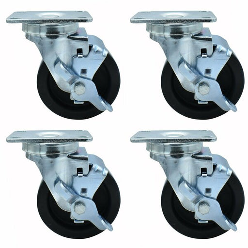 Set of (4) 4" Polyolefin Wheel Swivel Caster With 2-3/8"X3-5/8" Top Plate With Top Lock Brake-cityfoodequipment.com