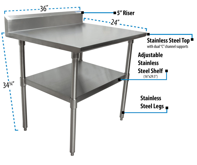 18 ga. S/S Work Table Undershelf 5" Riser 36"x24"-cityfoodequipment.com