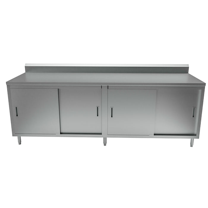 30" X 96" S/S Cabinet Base Chef Table 5" Riser Sliding Door-cityfoodequipment.com