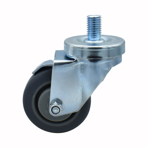 3" Gray Rubber Wheel 5/8"-13x1" Threaded Stem Swivel Caster With Top Lock Brake-cityfoodequipment.com