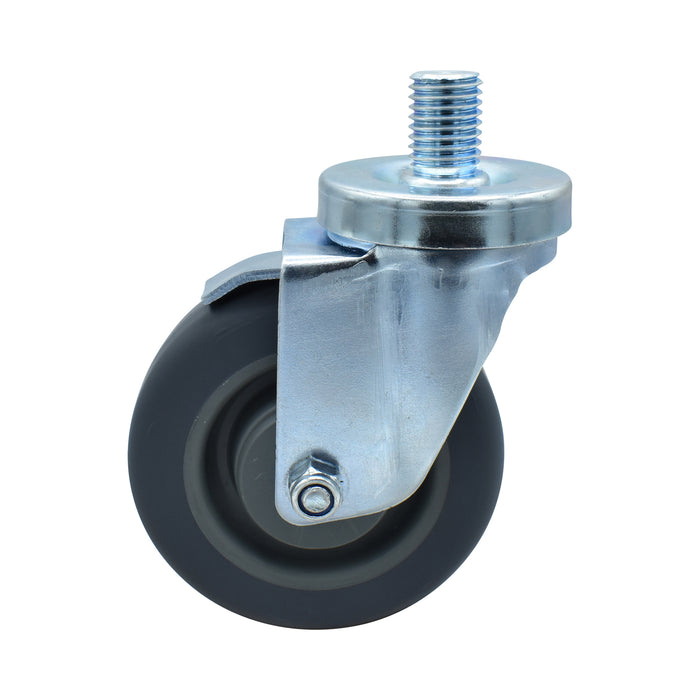 4" Gray Rubber Wheel 3/4"-10x1" Threaded Stem Swivel Caster With Top Lock Brake-cityfoodequipment.com