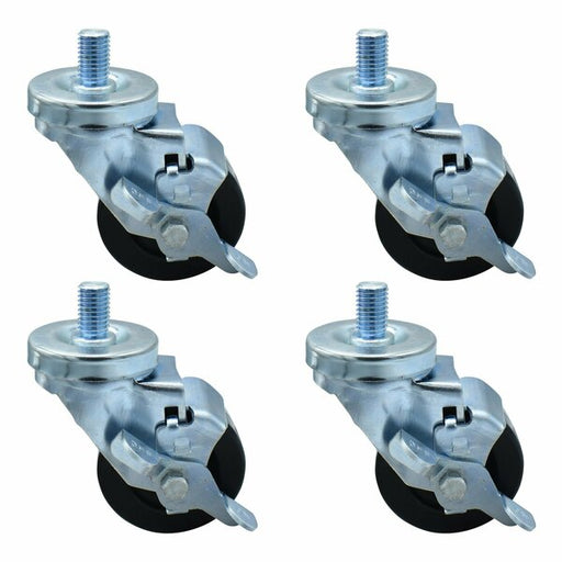 Set of (4) 3" Hard Rubber Wheel 5/8"-13x1" Threaded Stem Swivel Casters With Top Lock Brake-cityfoodequipment.com