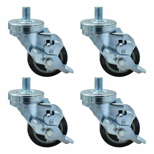 Set of (4) 3" Polyurethane Wheel 5/8"-13x1" Threaded Stem Swivel Casters With Top Lock Brake-cityfoodequipment.com