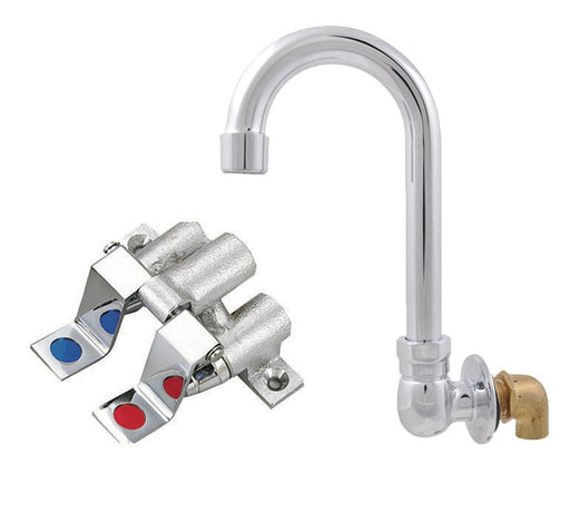 Dual Pedal Foot Valve Kit w/ Splash Mount Faucet - 3-1/2" Gooseneck-cityfoodequipment.com