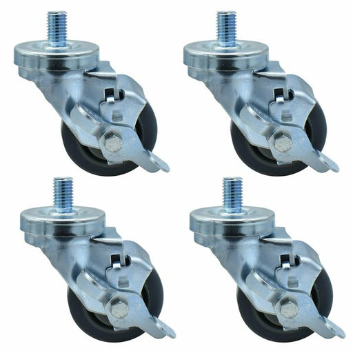 Set of (4) 3" Gray Rubber Wheel 5/8"-13x1" Threaded Stem Swivel Casters With Top Lock Brake-cityfoodequipment.com