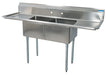 S/S 2 Compartments Sink w/ & Dual 24" Drainboards 24" x 24" x 14" D Bowls-cityfoodequipment.com