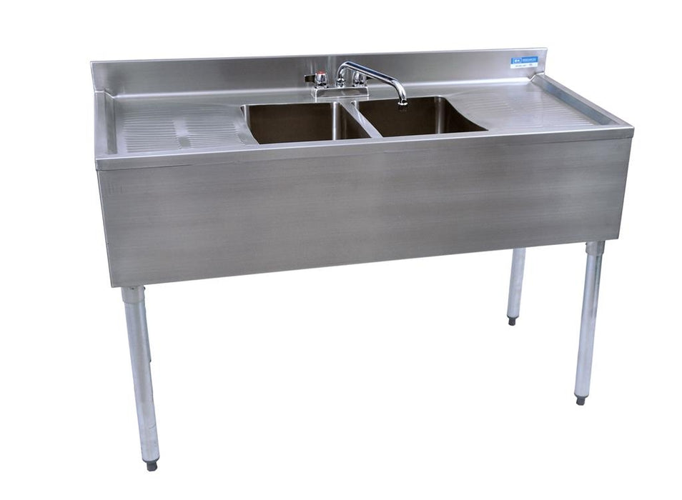 21"X48" S/S Underbar Sink w/ Legs 2 Compartment Two Drainboards and Faucet-cityfoodequipment.com