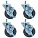 Set of (4) 4" Gray Rubber Wheel 1/2"-13x1" Threaded Stem Swivel Casters With Top Lock Brake-cityfoodequipment.com