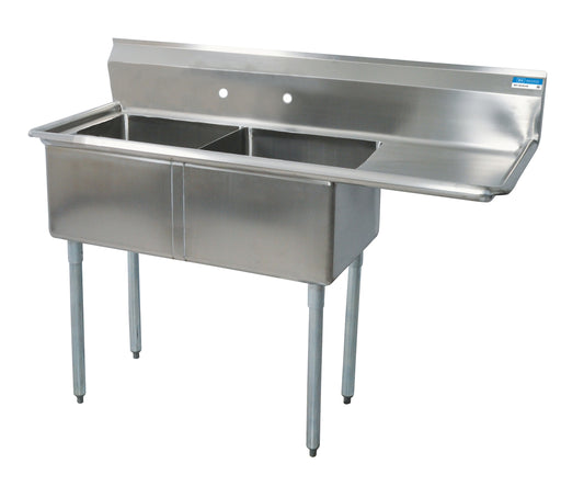 S/S 2 Compartments Sink w/ 24" Right Drainboard 24" x 24" x 14" D Bowls-cityfoodequipment.com