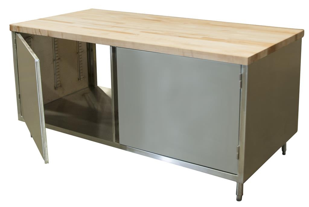 30" X 72" Dual SidedMaple Top Cabinet Base Chef Table Hinged Door-cityfoodequipment.com