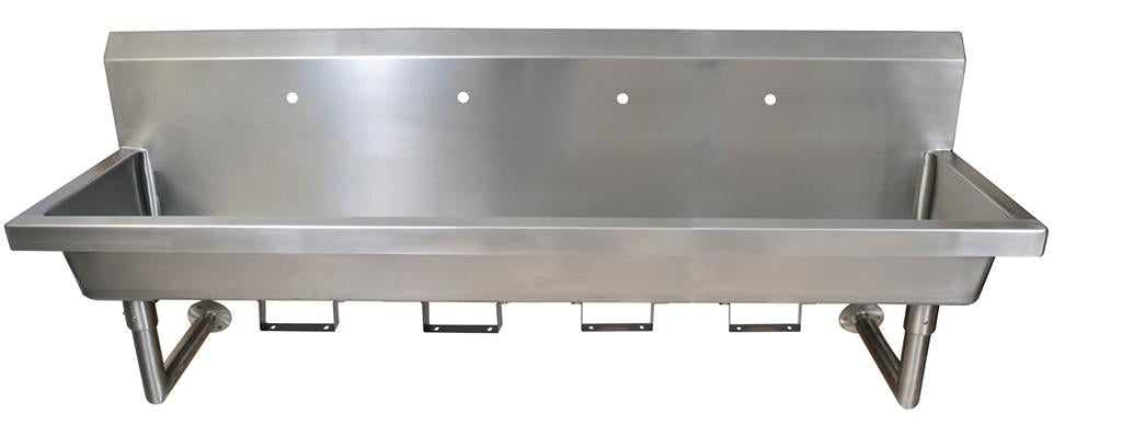 96"Wall Mount 4 Station Handwash Sink,1 Hole Splash Mount,Bracket-cityfoodequipment.com