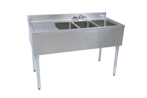 21"X48" S/S Underbar Sink w/ Legs 3 Compartment Left Drainboard and Faucet-cityfoodequipment.com