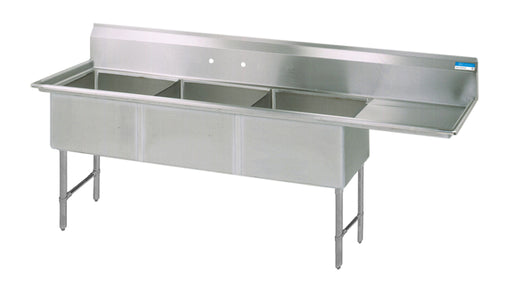 S/S 3 Compartments Sink Legs & Bracing Right Drainboard 16" x 20" x 12" D Bowls-cityfoodequipment.com